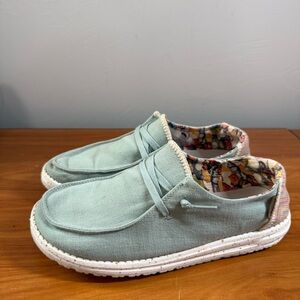 Hey Dude Wendy Aloe Green Aztec Detail Slip on Comfort Shoe Western W9
